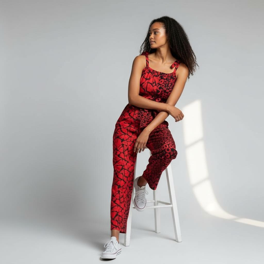 Zenani Ankara Jumpsuit - Red & Black