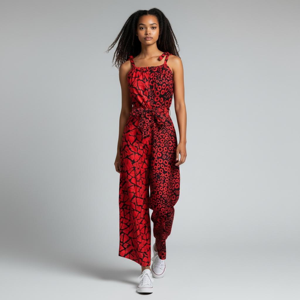 Zenani Ankara Jumpsuit - Red & Black