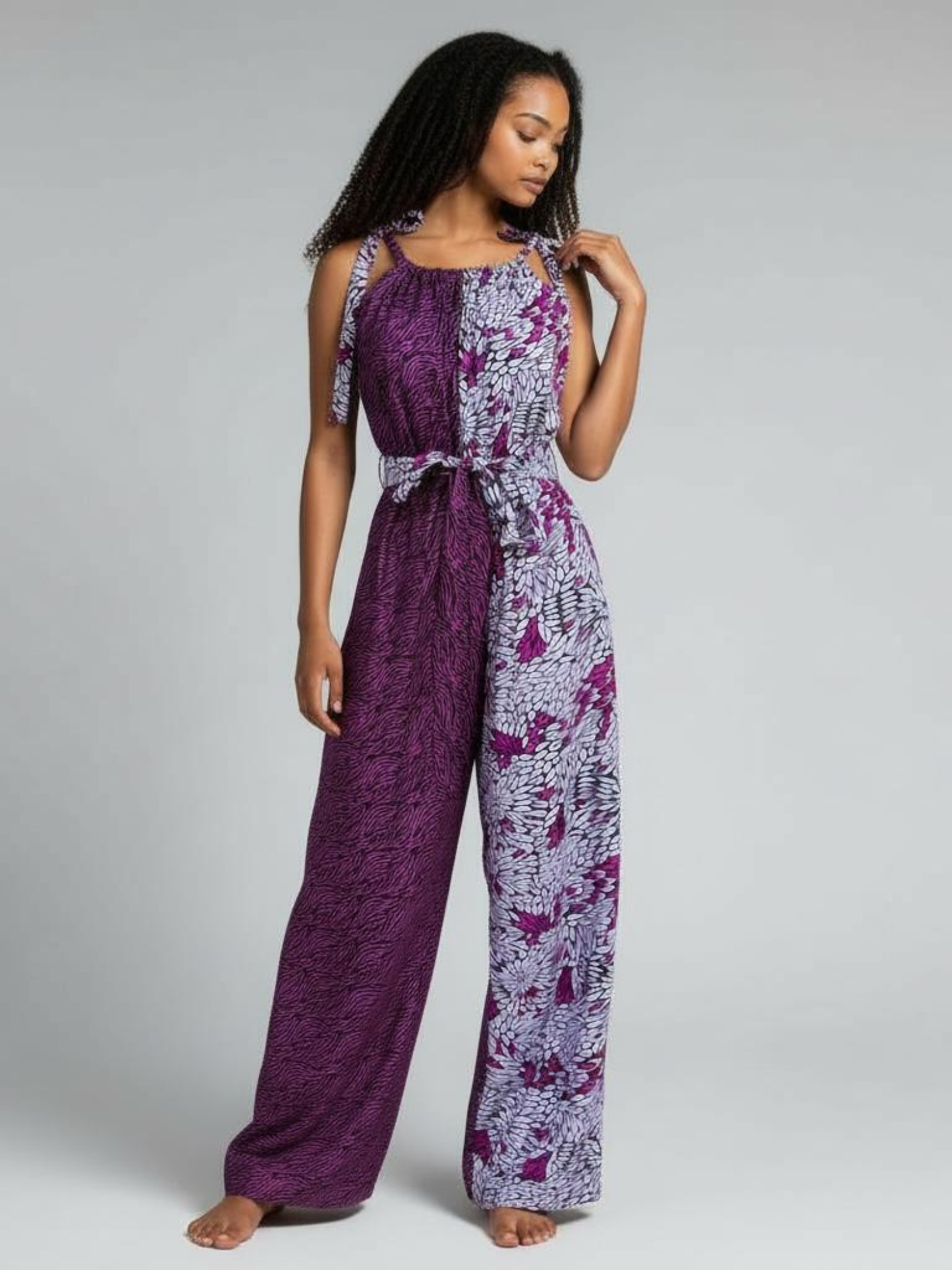 Zenani Ankara Jumpsuit - Purple & White