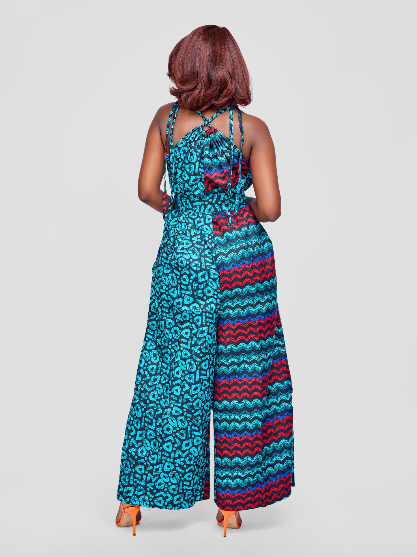 Zenani Ankara Jumpsuit - Aqua Blue & Red