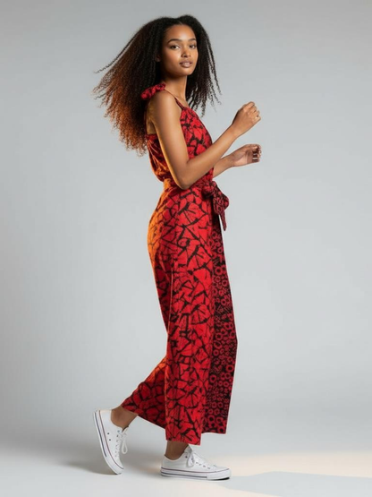 Zenani Ankara Jumpsuit - Red & Black