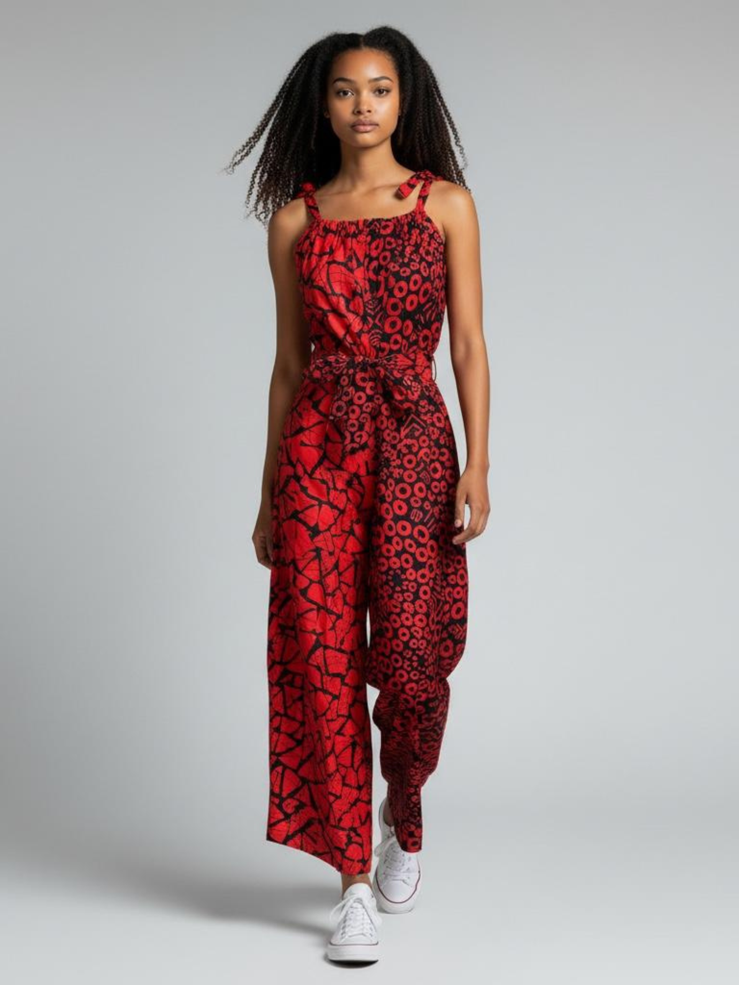Zenani Ankara Jumpsuit - Red & Black