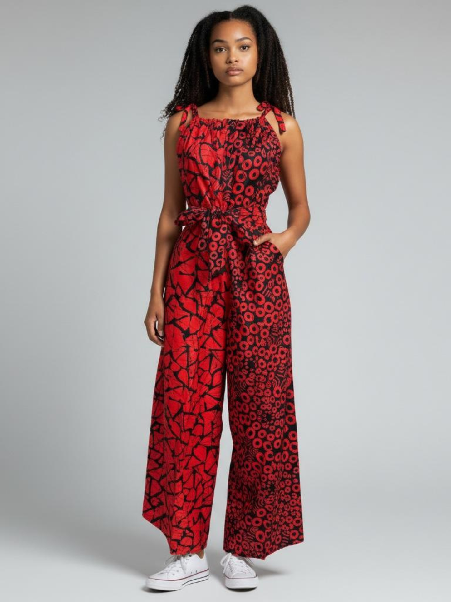 Zenani Ankara Jumpsuit - Red & Black