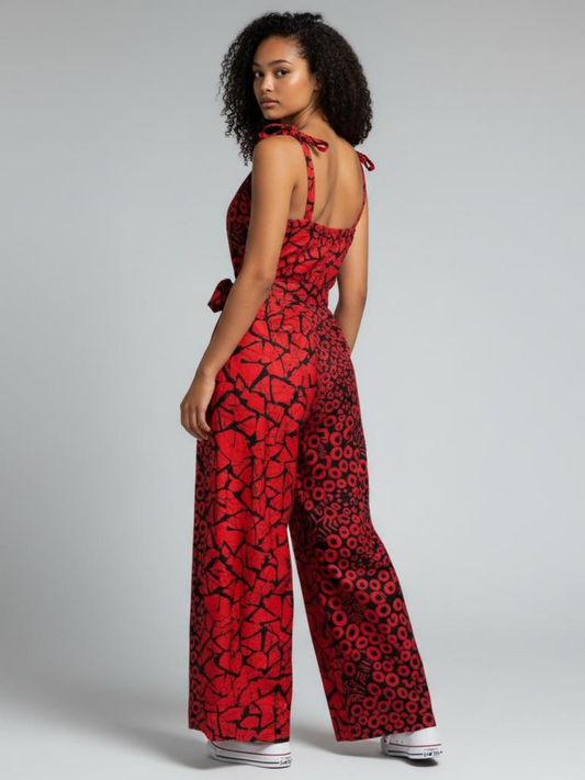 Zenani Ankara Jumpsuit - Red & Black
