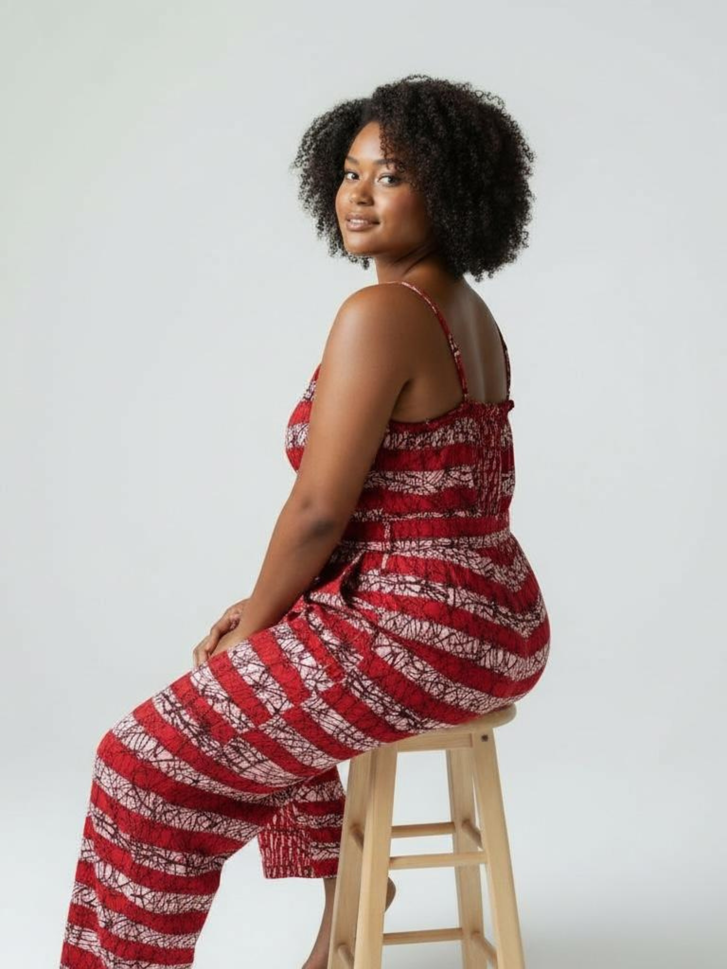 Zenani Ankara Jumpsuit - Red & White Striped