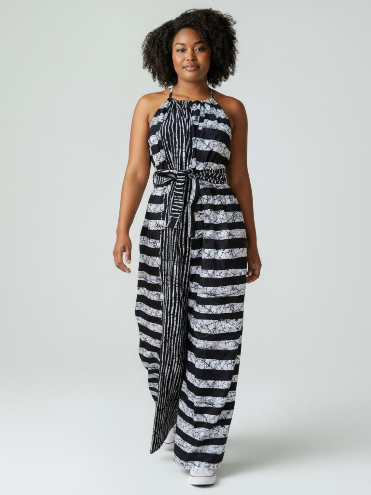 Zenani Ankara Jumpsuit - Black & White Striped