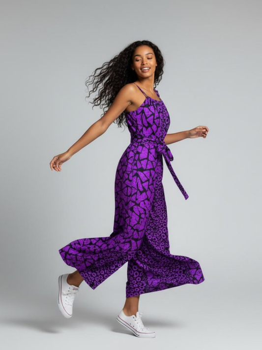 Zenani Ankara Jumpsuit - Purple & Black