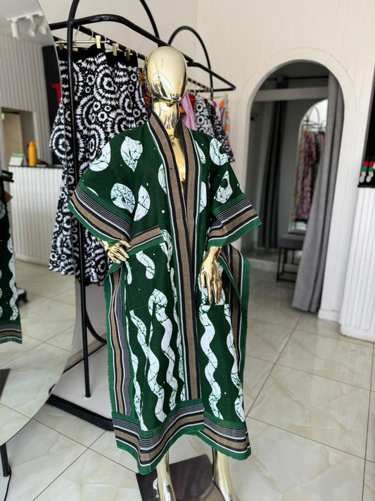 Zinthle Kimono - Green &  White