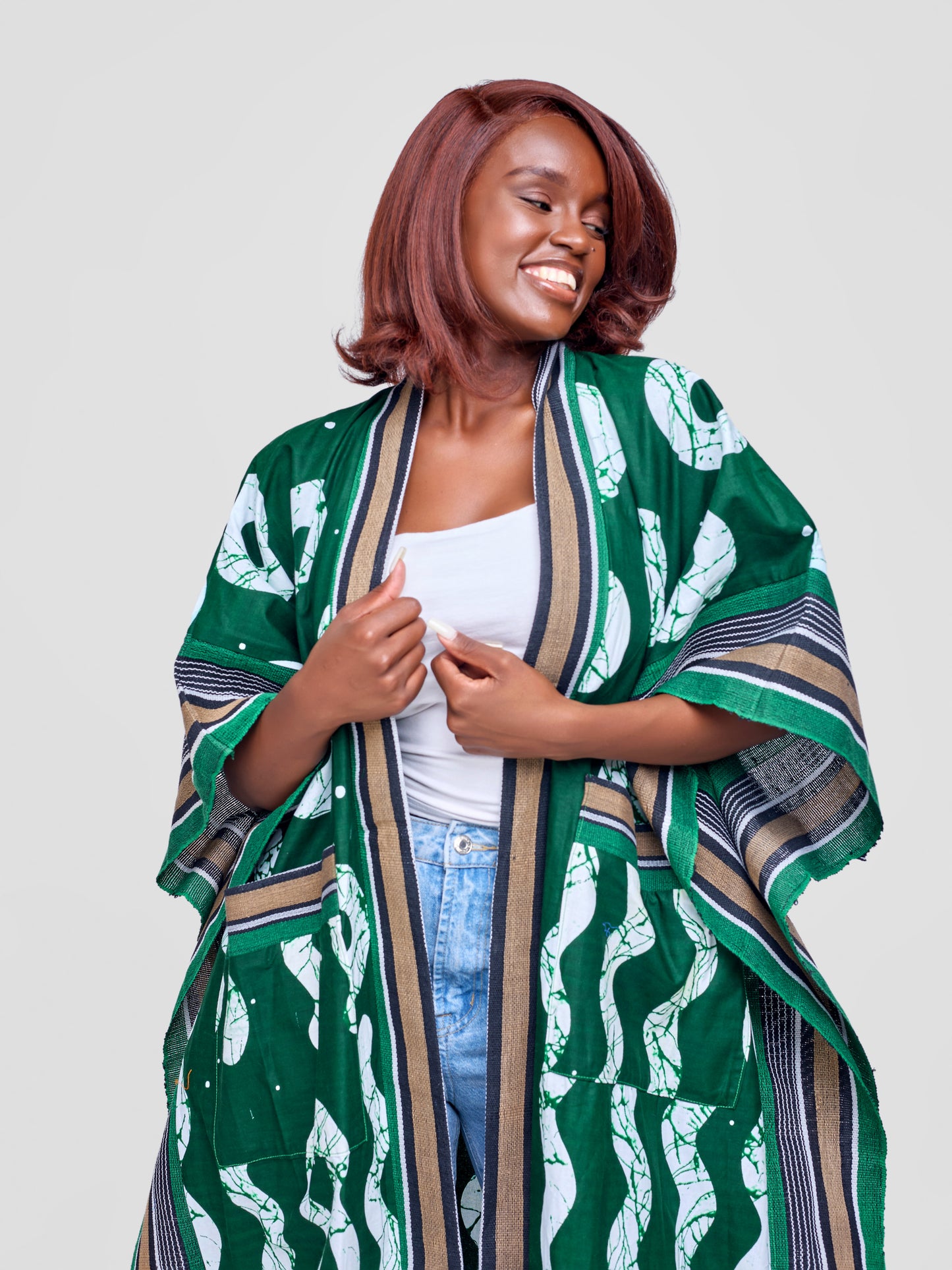 Zinthle Kimono - Green &  White
