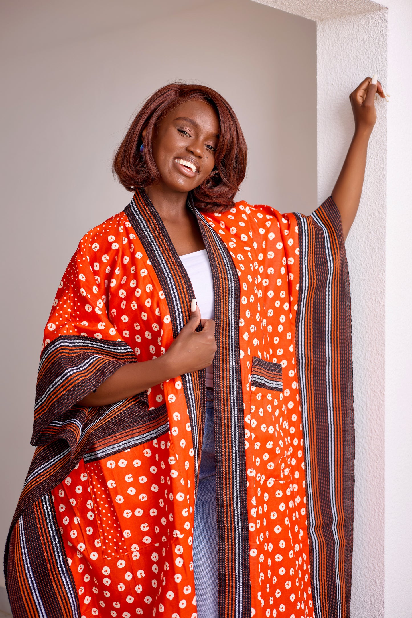 Zinthle Kimono - Rust & White