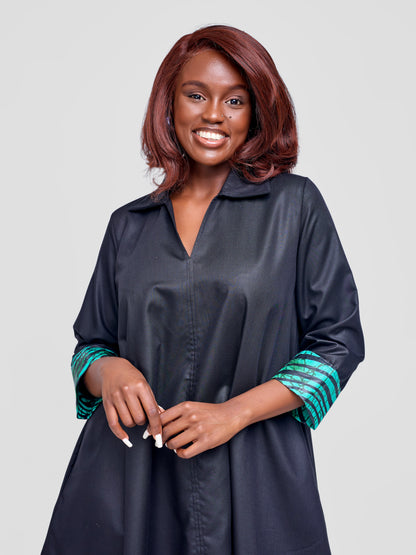 Zuri Shift Dress - Black & Teal