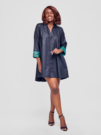 Zuri Shift Dress - Black & Teal