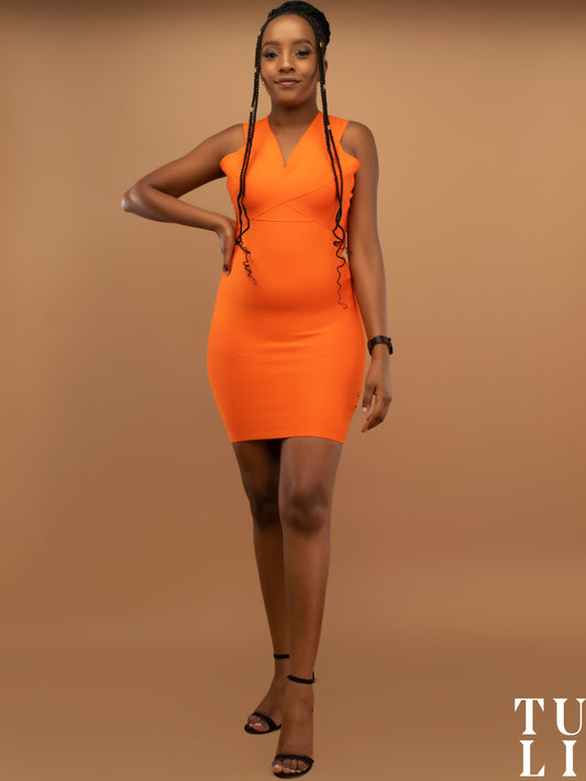 Harley Knee Length Dress - Orange